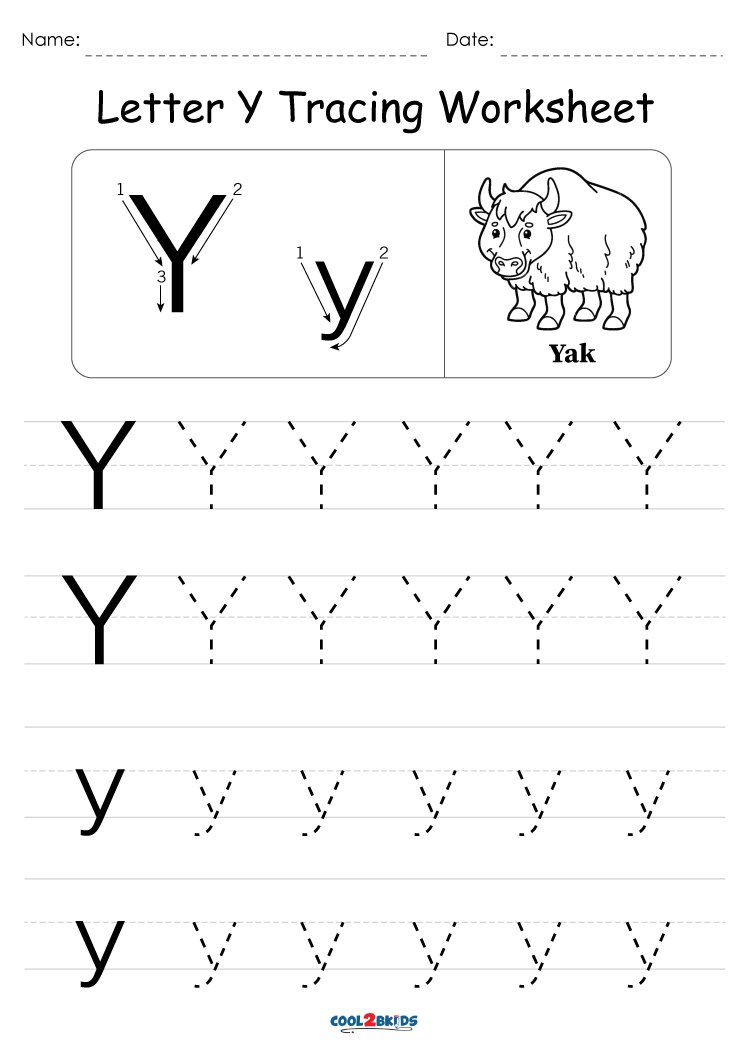 Free printable letter y tracing worksheets