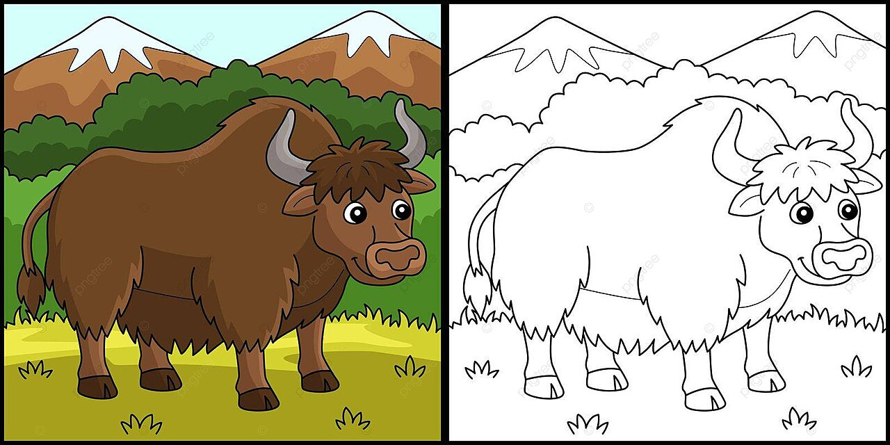 Yak animal coloring page colored illustration forest coloring book child vector forest drawing animal drawing book drawing png and vector with transparent background for free download