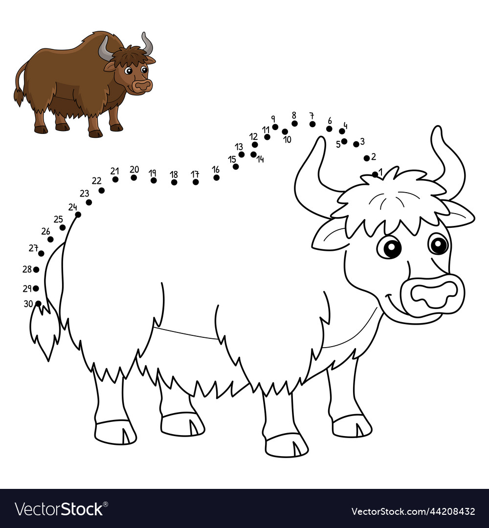 Dot to yak animal isolated coloring page vector image