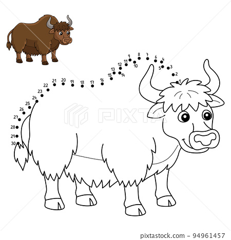 Dot to dot yak animal isolated coloring page