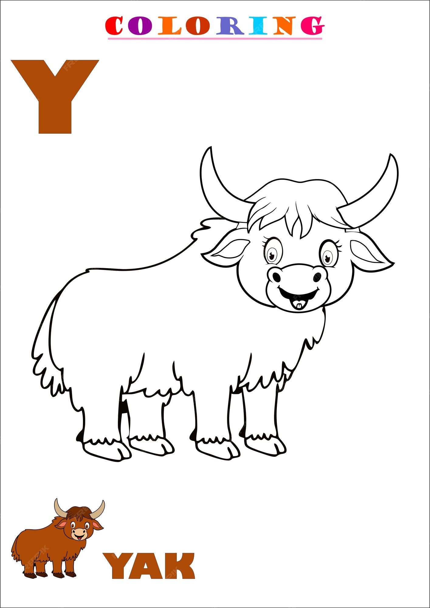 Premium vector y for yak coloring art for kids sketch vector