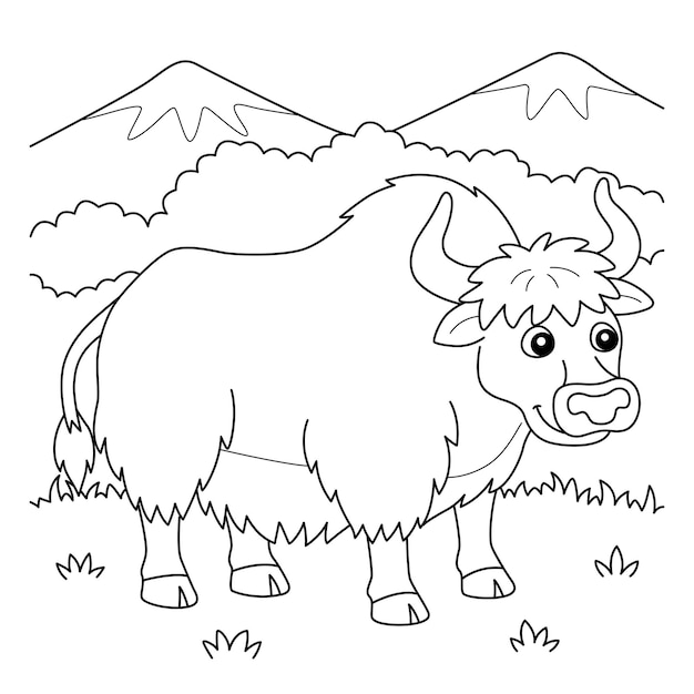 Premium vector yak animal coloring page for kids