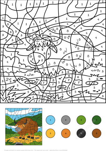 Yak color by number free printable coloring pages