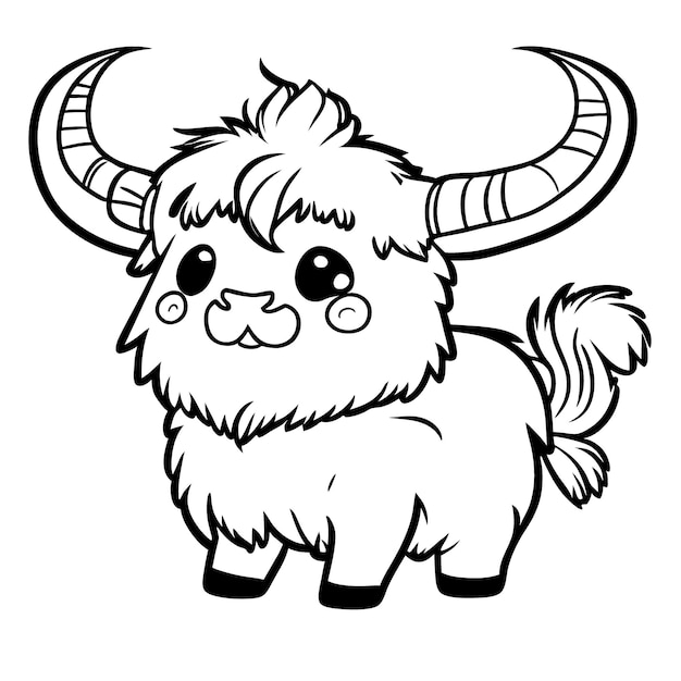 Premium vector yak cute cheerful nice easy to color childrens drawing smiling vector illustration line art