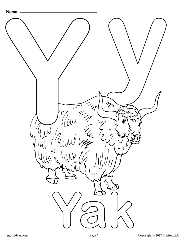 Letter y alphabet coloring pages