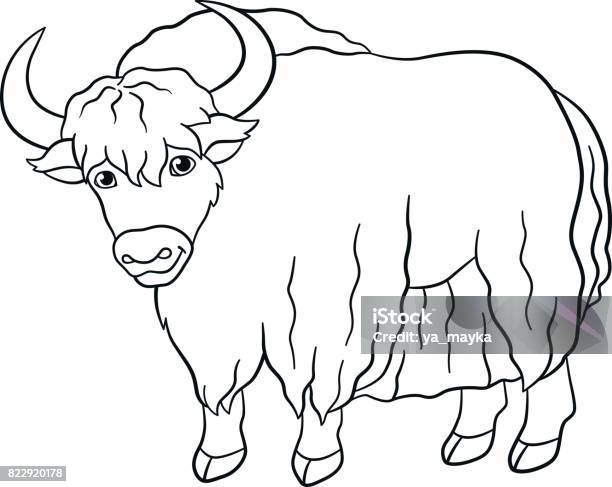 Coloring pages cute beautiful yak smiles stock illustration