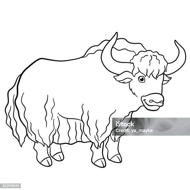 Coloring pages cute beautiful yak smiles stock illustration