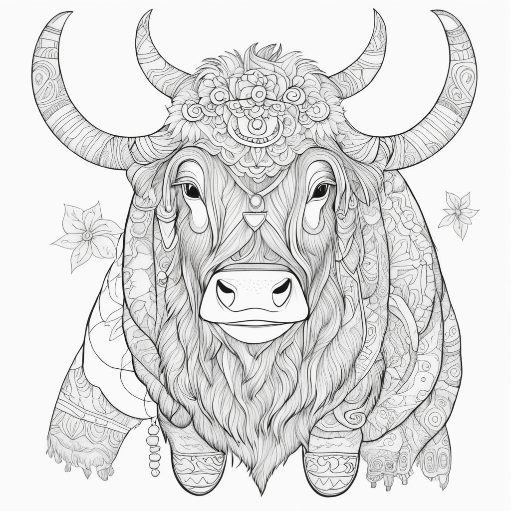 Cow with point drawings for coloring book for kids