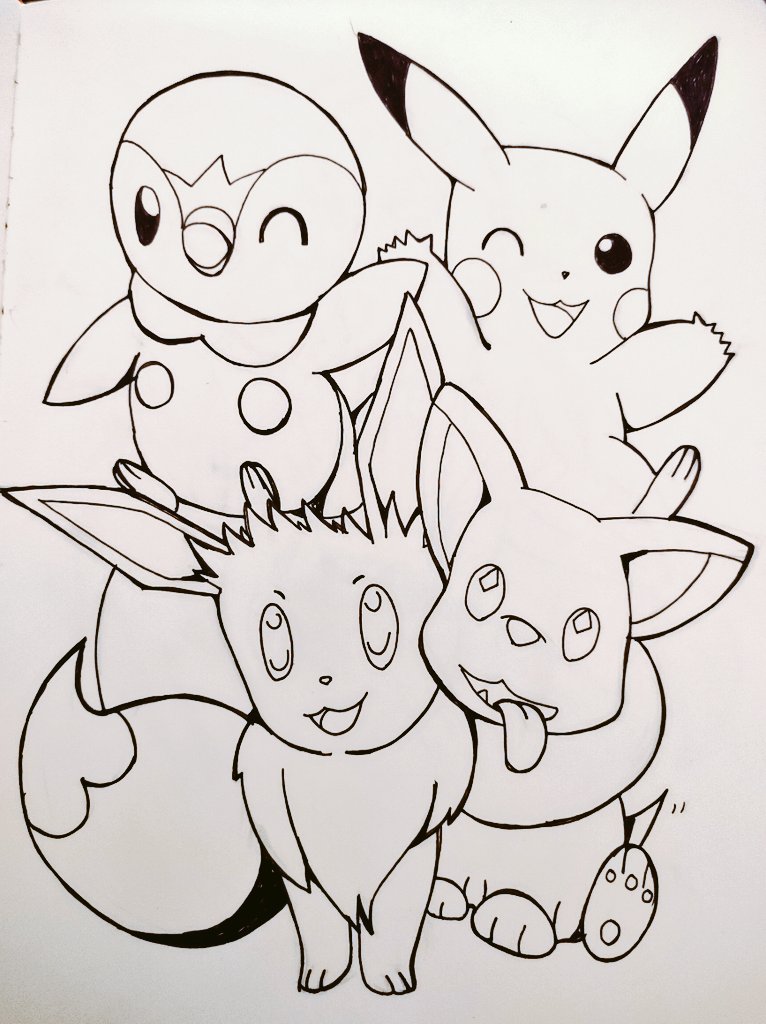 Phyllis artpage on x âeevee yamper piplup and pikachu â piplup satoshi pokemongo pokemon pokemontcg pokemonjourneys yamper art artist artwork anipoke anime sketch lineart linedrawing blackandwhite pikachu pokemonmovie fan