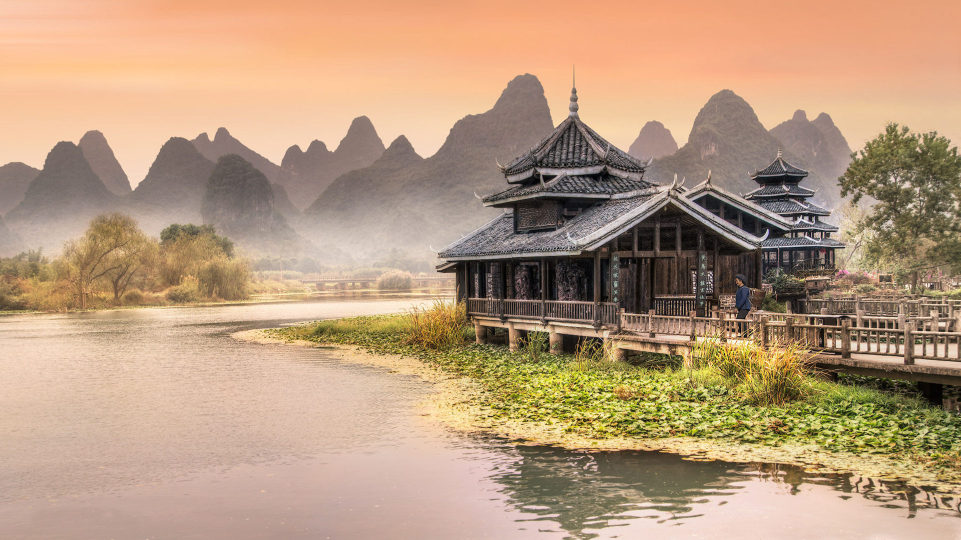 Chinese traditional house in an amusement park near yangshuo