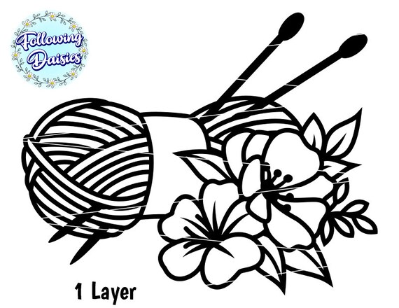 Knitting wool svg ball of wool knitting needle knitter crafting floral hobby svg files for cricut and silhouette paper cut template