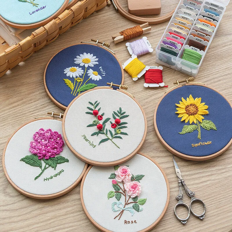 Diy d flower patterns hand embroidery yarn kit embroidered shed beginners