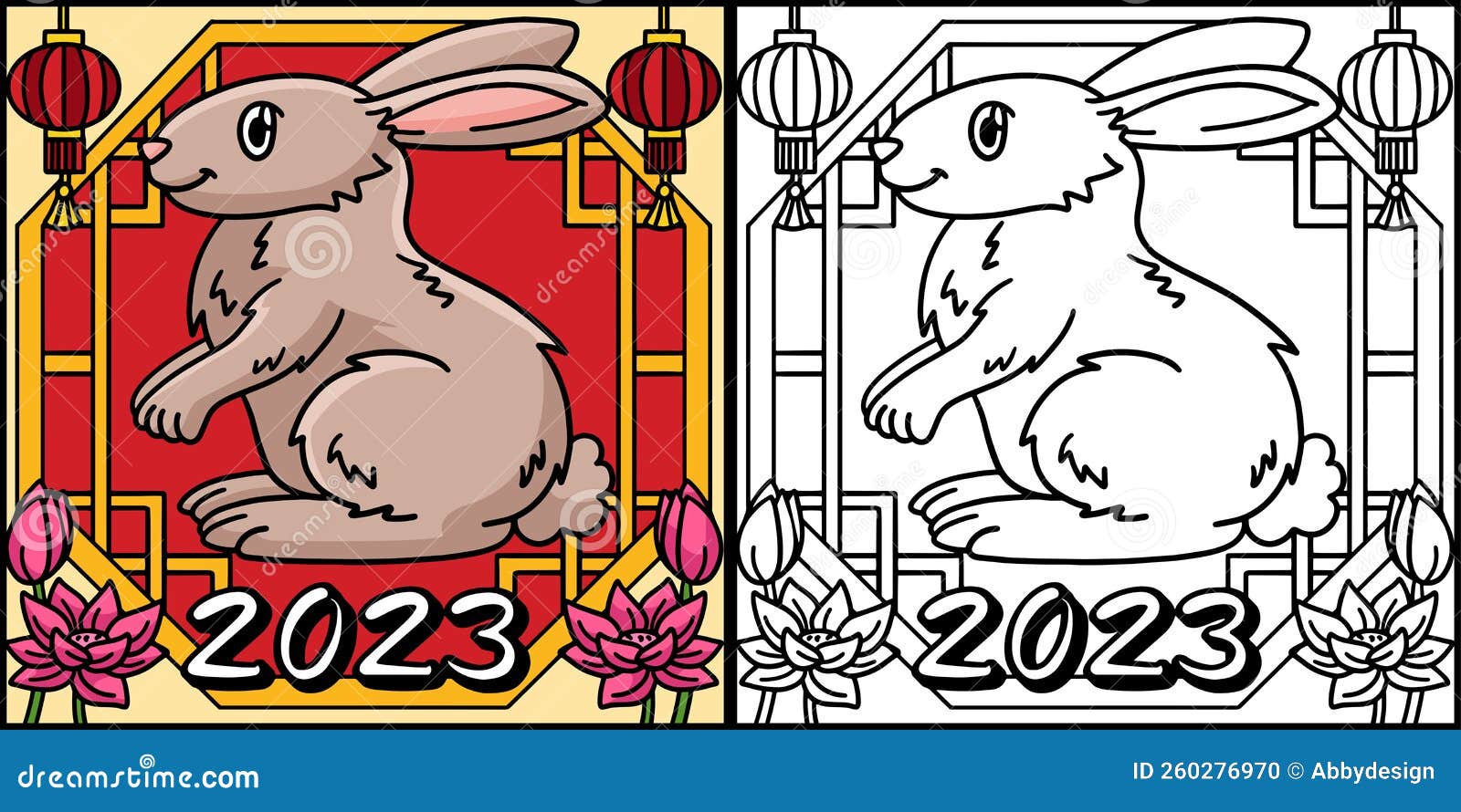 Year of the rabbit coloring page illustration stock vector