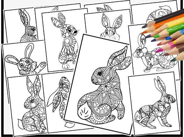 Rabbit zentangle coloring book for kidschinese new year mindfulness teaching resources