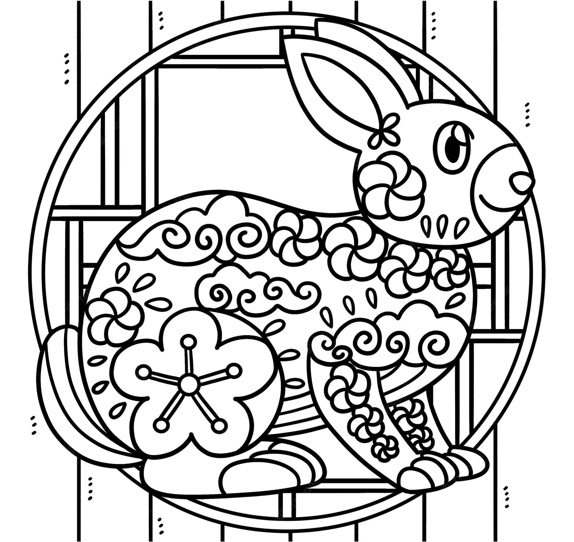 Year of rabbit mandala coloring page