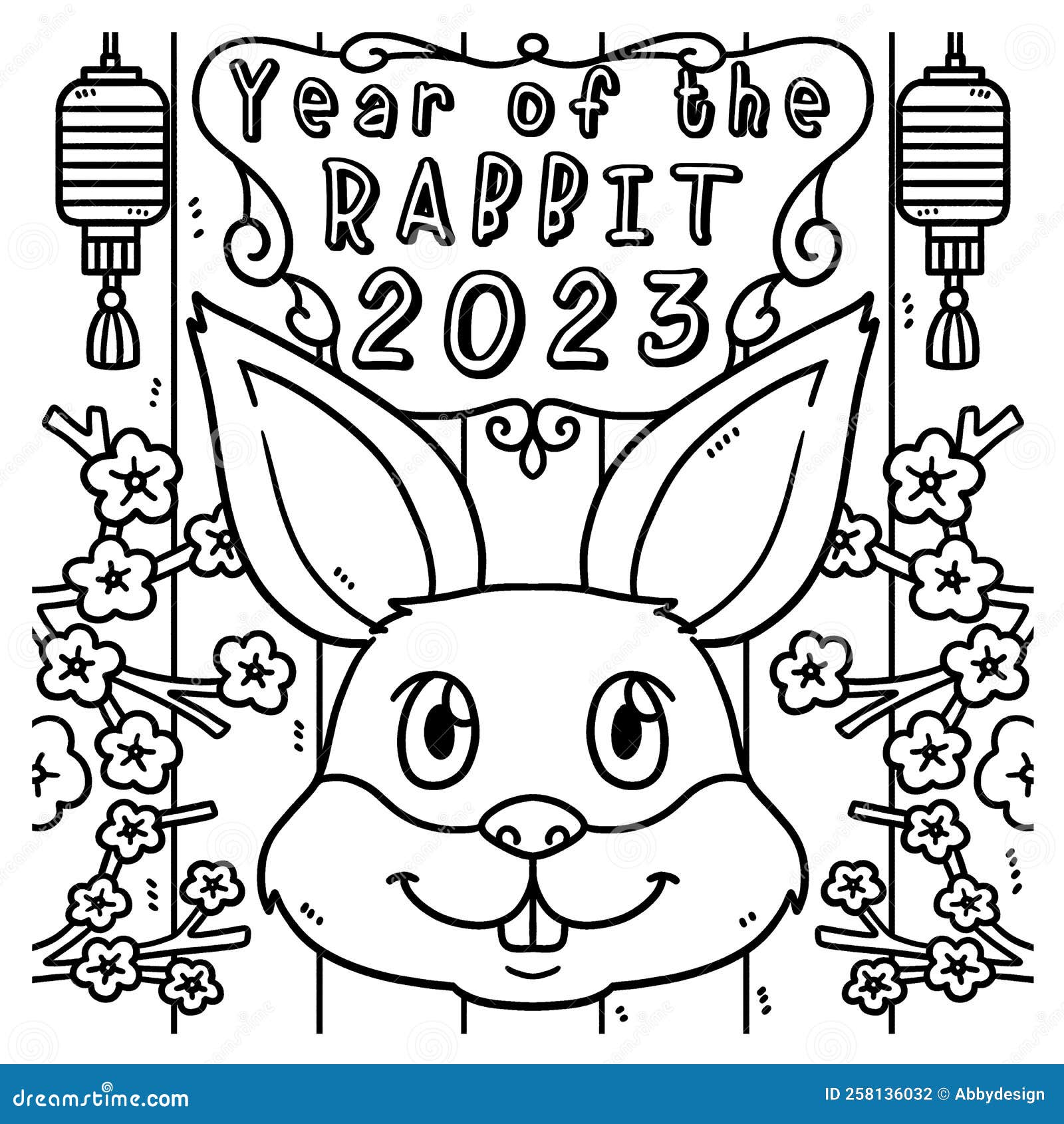 Year of the rabbit coloring page for kids stock vector