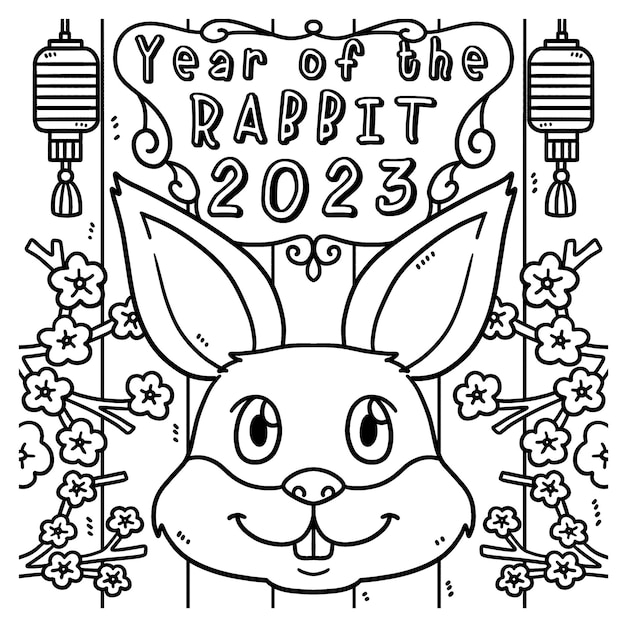 Premium vector year of the rabbit coloring page for kids