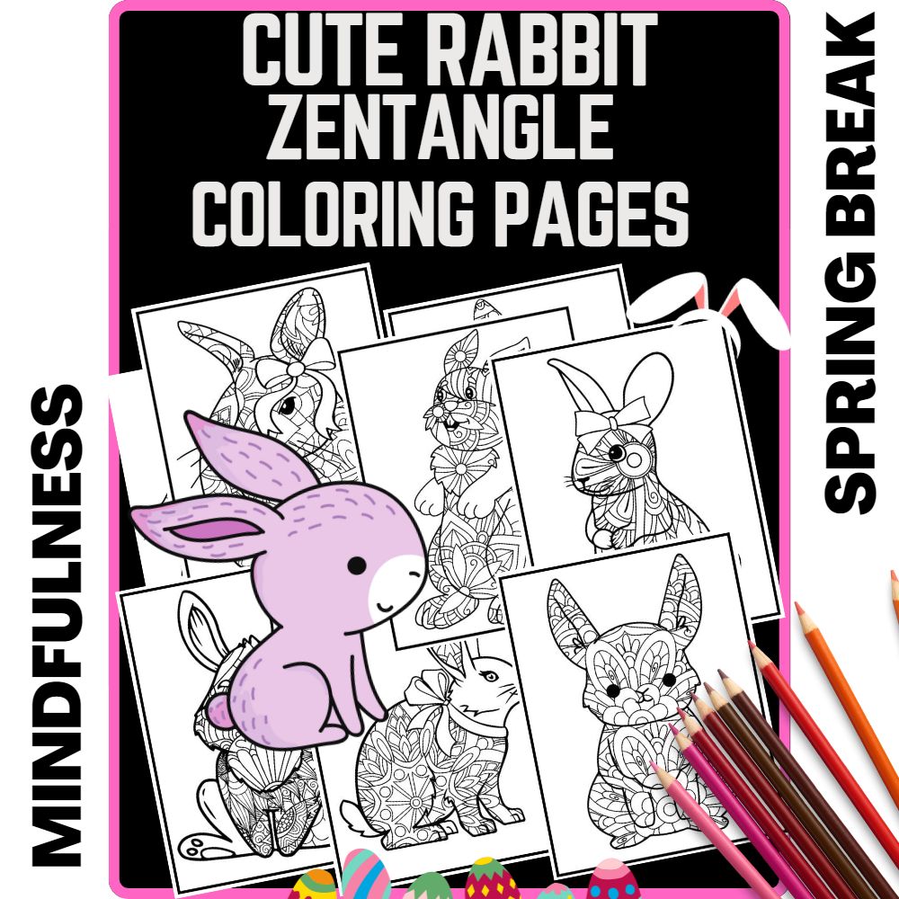 Rabbit zentangle coloring book for kidschinese new year mindfulness made by teachers