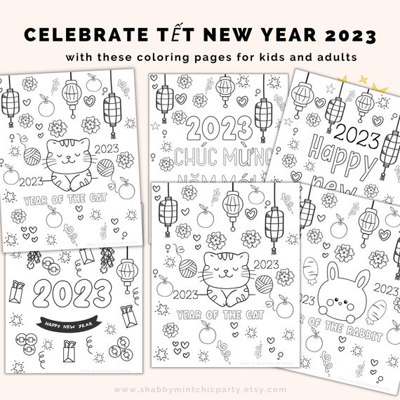 Printable táºt coloring pages year of the cat vietnamese lunar new year zodiac sign rabbit coloring pages for chinese new year by shabby mint chic party catch my party