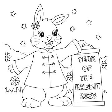 Premium vector year of the rabbit coloring page for kids