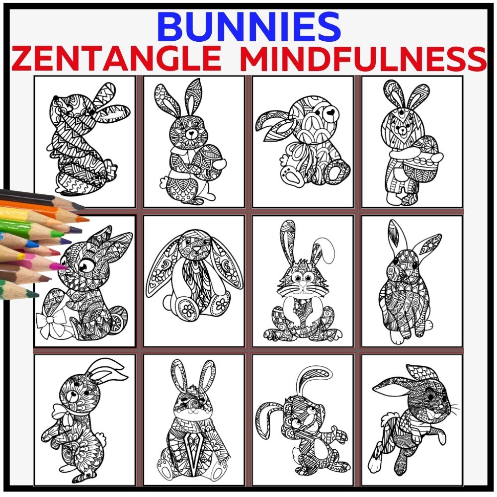 Rabbit zentangle coloring book for kidschinese new year mindfulness made by teachers