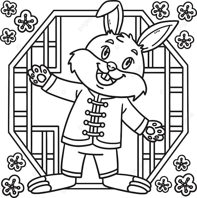 Coloring page of a rabbit in traditional chinese attire for the year of the rabbit vector coloring chinese outfit drawing png and vector with transparent background for free download