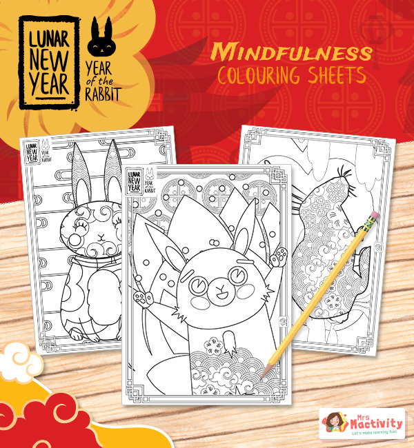 Year of the rabbit mindfulness louring pages lunar new year eyfs ks