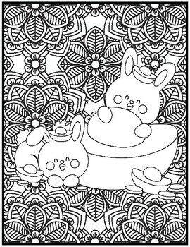 Chinese new year coloring pages rabbit coloring sheets by qetsy