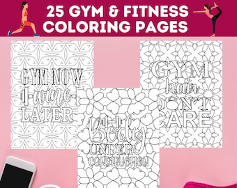 Printable gym and fitness coloring pages bundle funny and inspirational workout quotes printable exercise coloring instant download