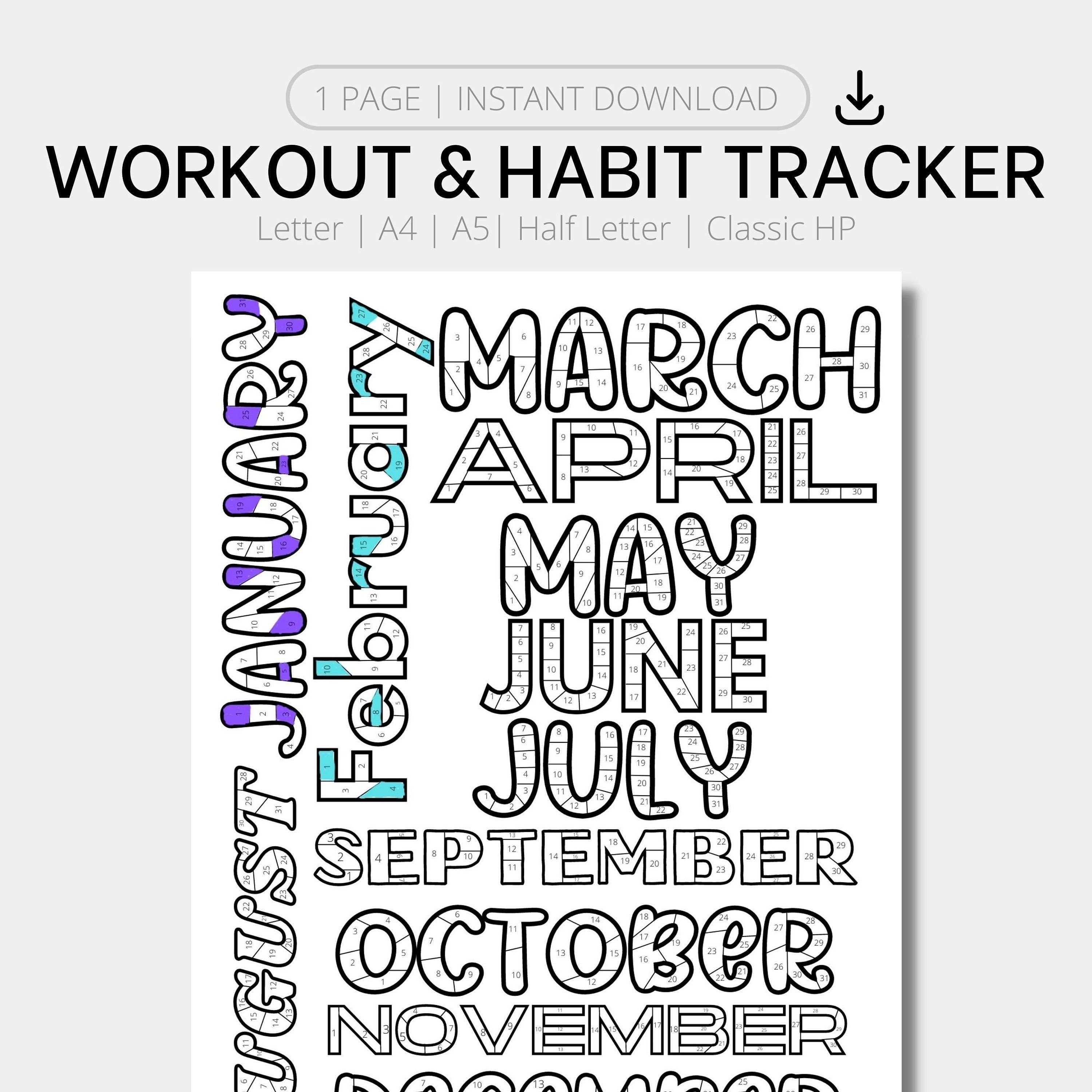 Printable workout habit tracker daily exercise daily