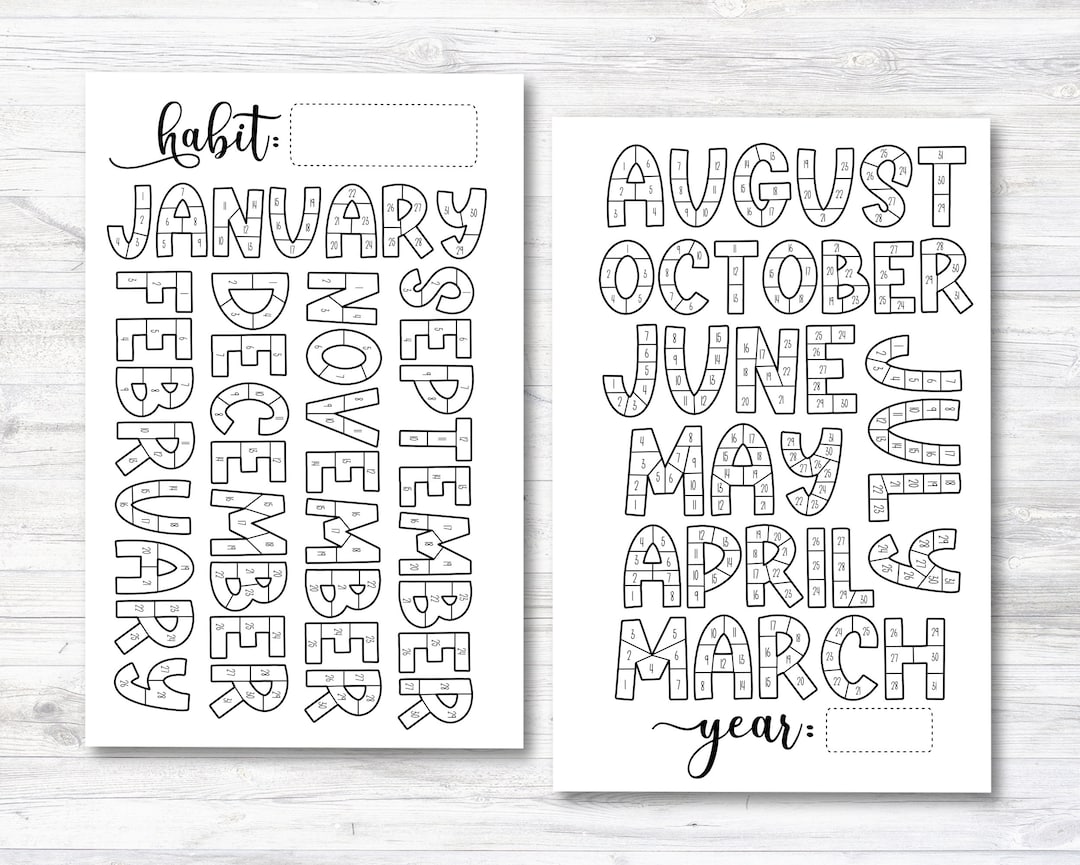 Habit tracker coloring sheet month habit tracker coloring planner insert year habit tracker coloring sheet insert not punched