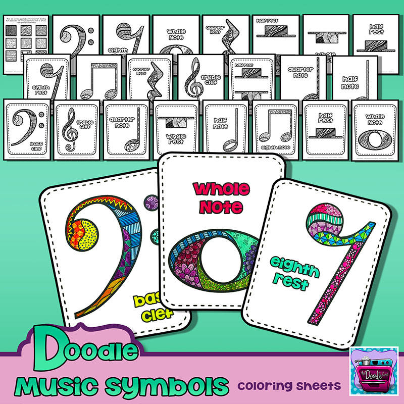 Music doodle coloring pages instant digital download â heidi babin