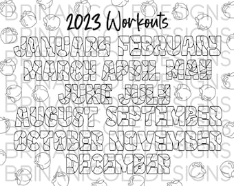 Coloring workout calendar peaches instant download