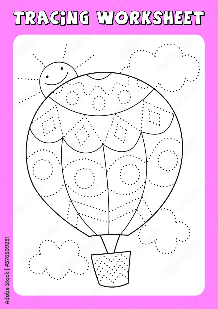 Vektorovã grafika âcoloring page outline of cartoon air balloon educational exercise preschool worksheet for practicing fine motor skills tracing dashed lines colorful vector illustration a coloring book for kidsâ ze sluåby