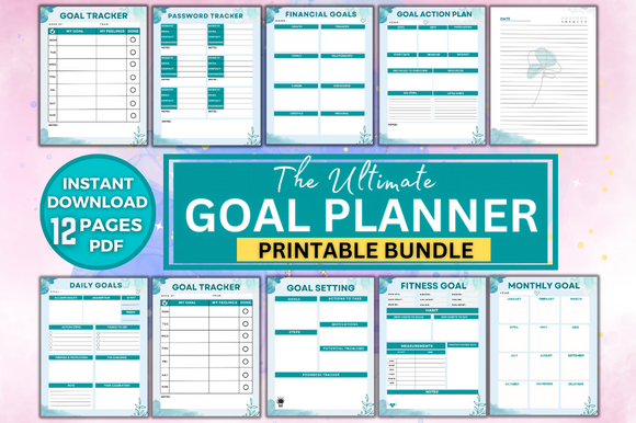 Printable goal planner bundle daily monthly yearly quarterly action fitness made by teachers