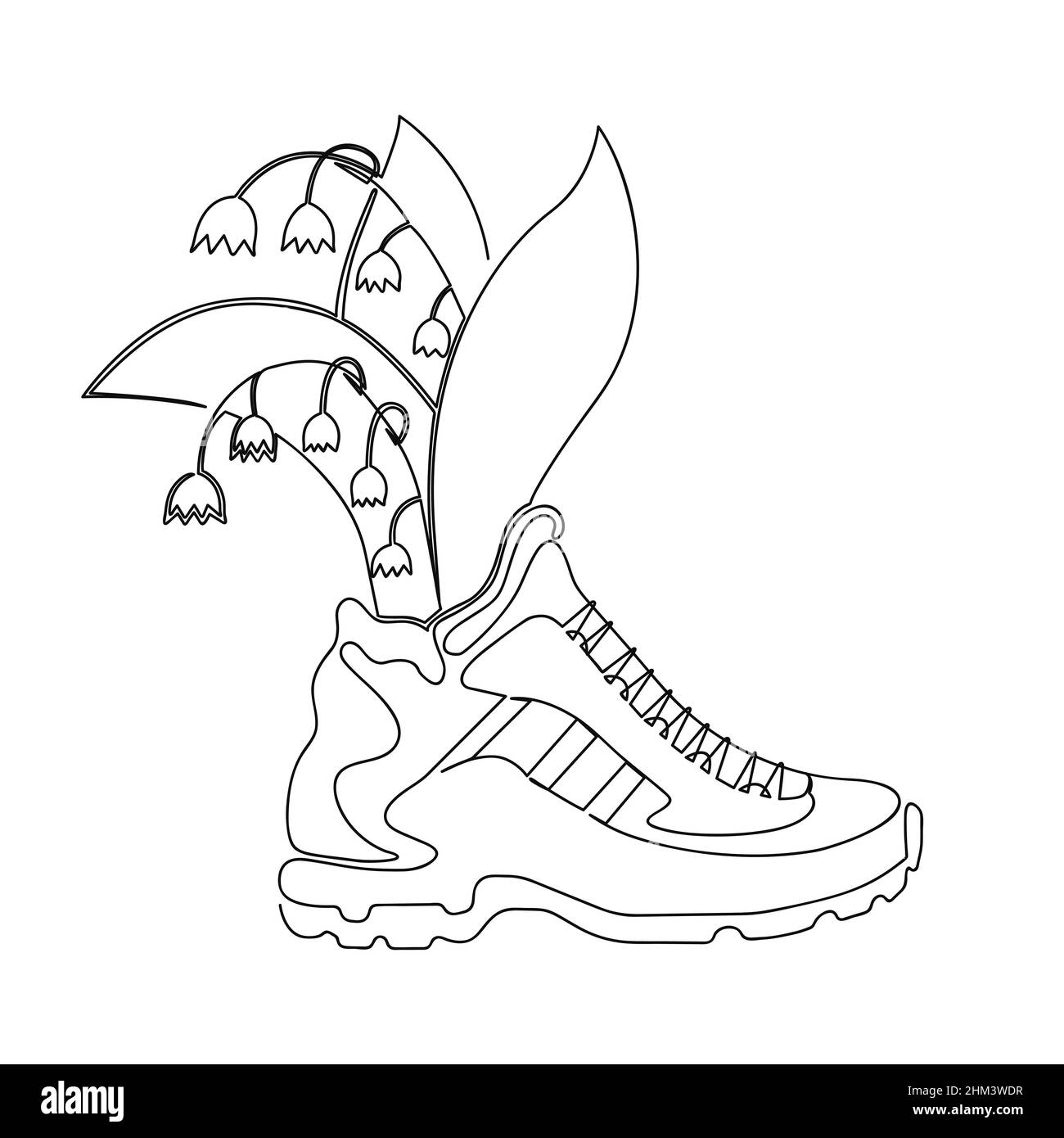 Flowers grow from running shoes drawn with one continuous line stock vector illustration stock vector image art