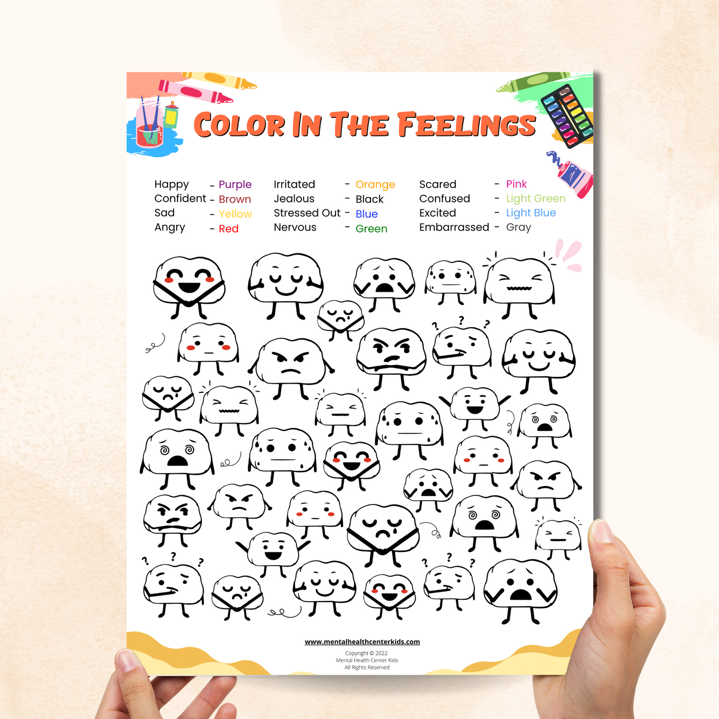 Emoji coloring page â mental health center kids