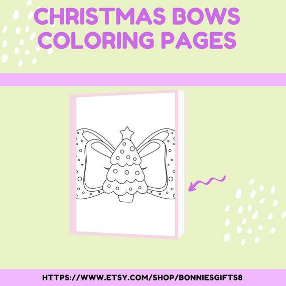 Printable christmas bows coloring pages digital download for children deer tree bow gingerbread instant download