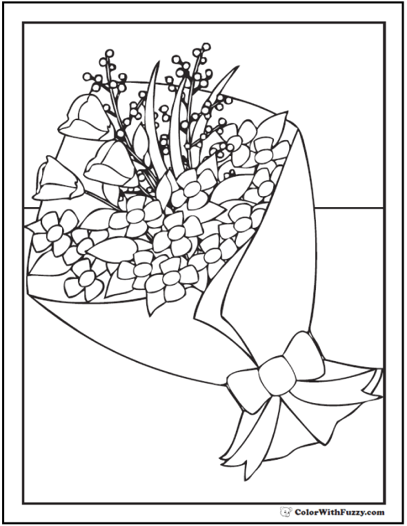 Flower coloring pages â tulips roses lilies daisies bouquets