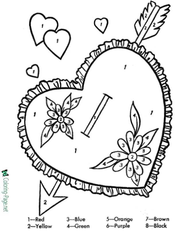 Color by number valentines day coloring pages