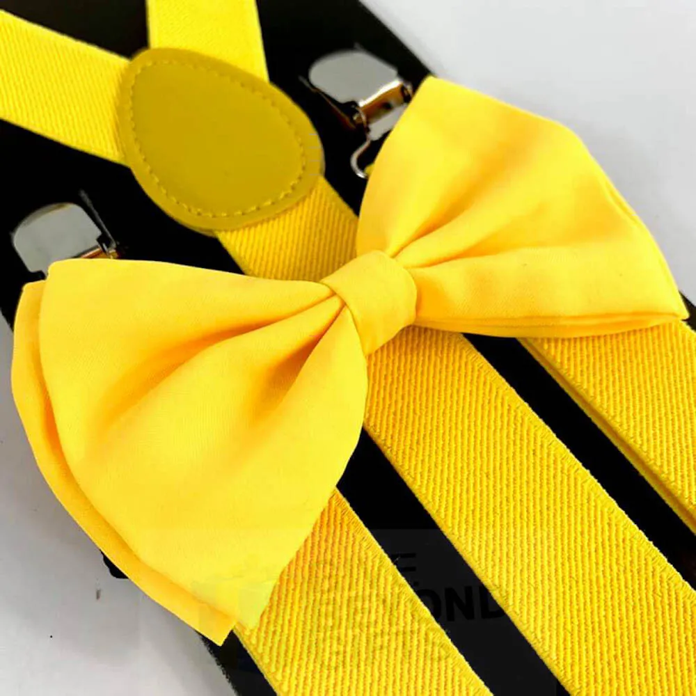 Suspender and bow tie adults men yellow formal wear adjustable accessories