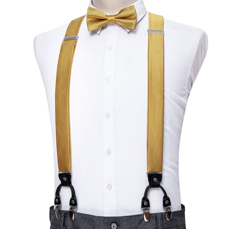 Yellow solid y back adjustable suspenders bow tie set bow tie set suspenders genuine leather