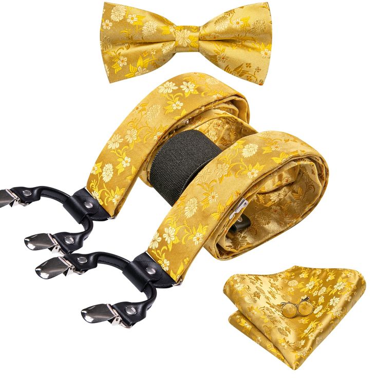 Gold flower y back adjustable bow tie suspenders set in bowtie and suspenders suspenders set bow tie set