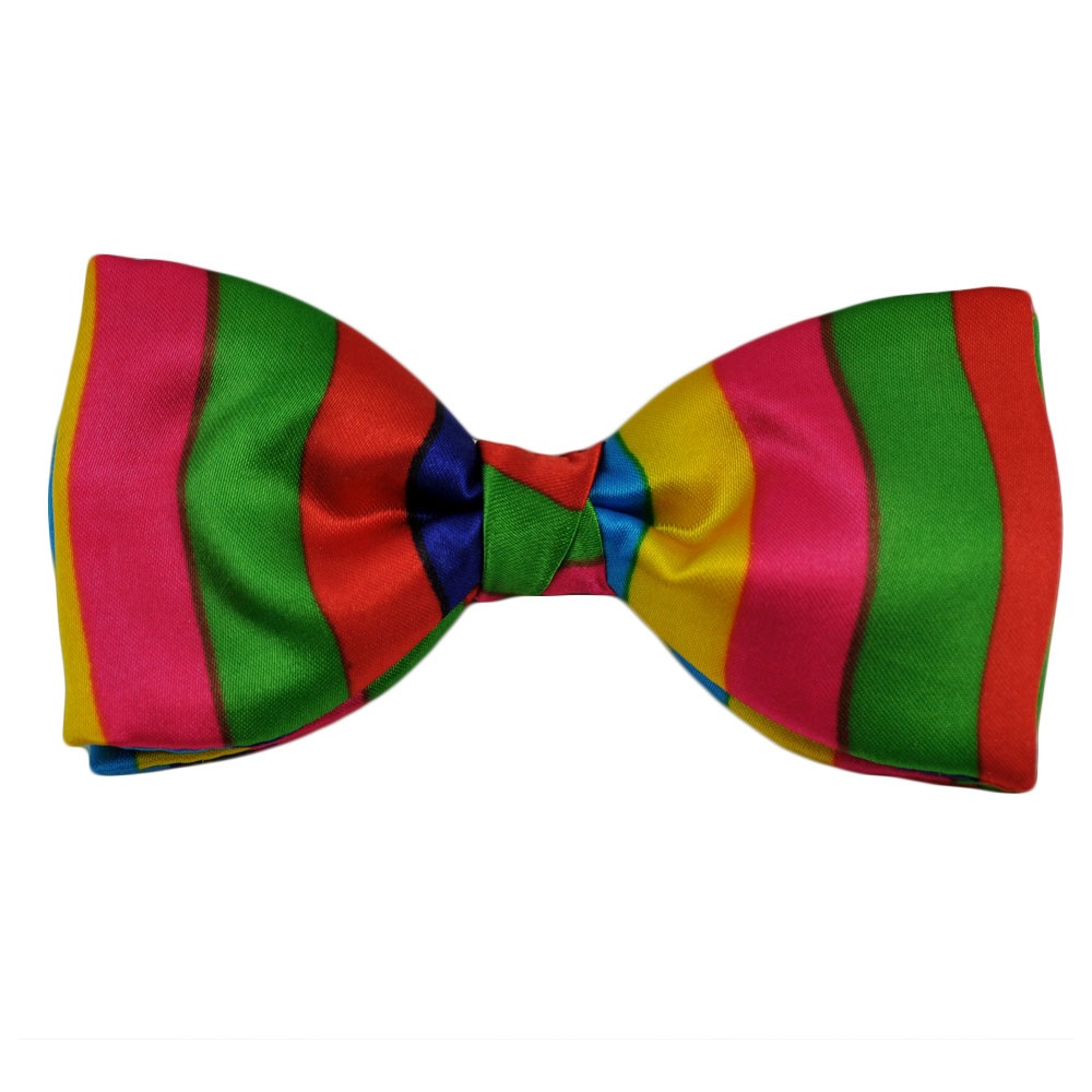 Red blue turquoise green yellow vertical striped bow tie from ties planet uk