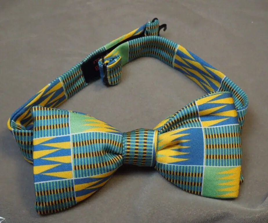 The bow tie club multi color blue yellow abstract design adjustable silk bow tie