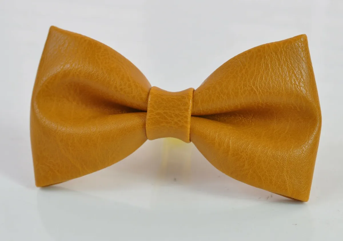 Ginger yellow faux leather bow tie for men youth boy kids baby toddler