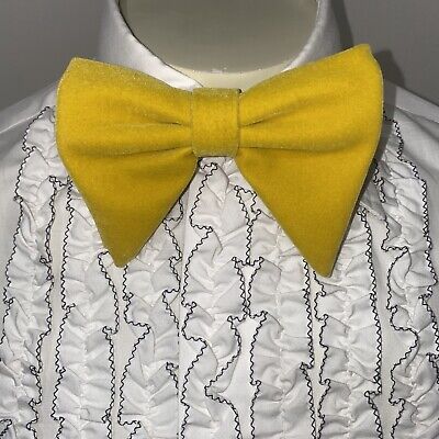 New bow tie vtg floppy wide velour necktie prom tuxedo yellow s s repro mens