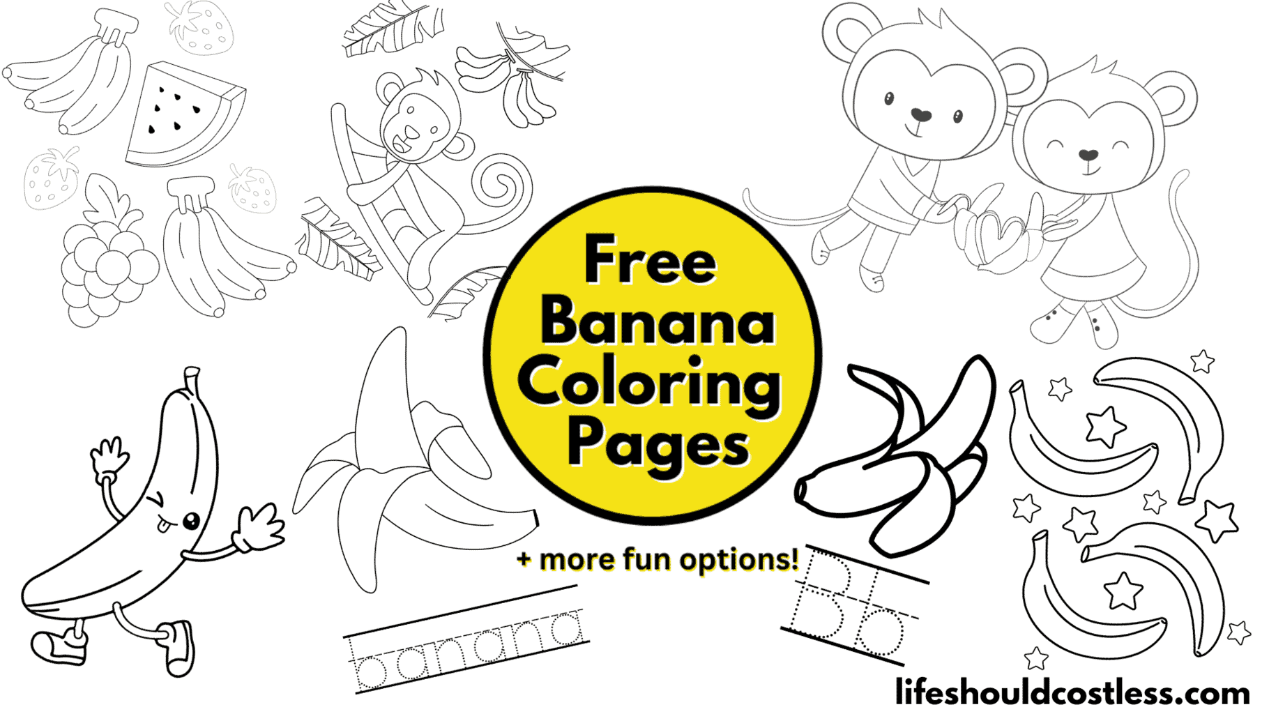 Banana coloring pages free printable pdf templates