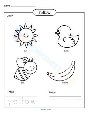 Free printable color yellow worksheets for kids