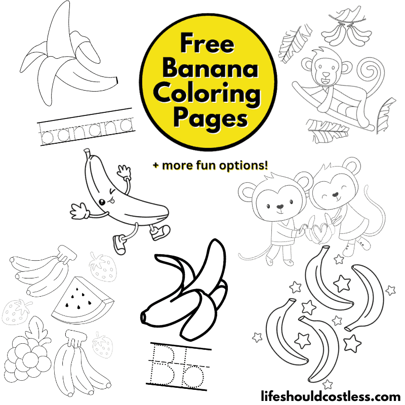 Banana coloring pages free printable pdf templates